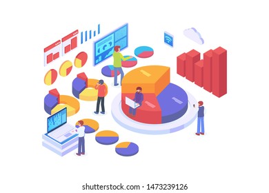 Modern Isometric Chart Analysis Illustration, Web Banners, Suitable for Diagrams, Infographics, Book Illustration, Game Asset, And Other Graphic Related Assets