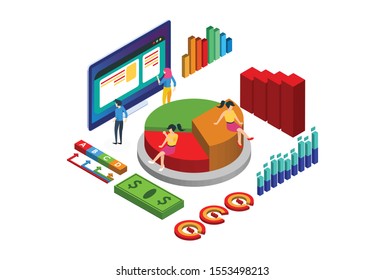 Modern Isometric Chart Analysis Illustration, Web Banners, Suitable for Diagrams, Infographics, Book Illustration, Game Asset, And Other Graphic Related Assets