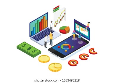 Modern Isometric Chart Analysis Illustration, Web Banners, Suitable for Diagrams, Infographics, Book Illustration, Game Asset, And Other Graphic Related Assets