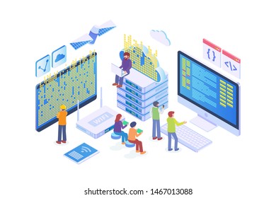 Modern Isometric Cloud Computing Illustration, Web Banners, Suitable for Diagrams, Infographics, Book Illustration, Game Asset, And Other Graphic Related Assets