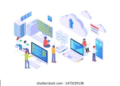 Modern Isometric Cloud Computing Illustration, Web Banners, Suitable for Diagrams, Infographics, Book Illustration, Game Asset, And Other Graphic Related Assets