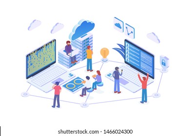 Modern Isometric Cloud Technology Illustration, Web Banners, Suitable for Diagrams, Infographics, Book Illustration, Game Asset, And Other Graphic Related Assets