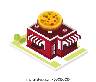 Modern Isometric Commercial Restaurant Building - Pizza House