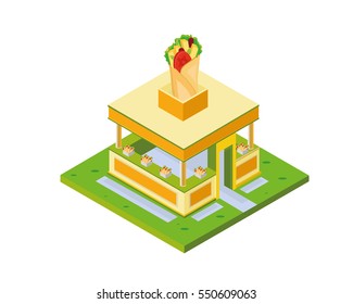 Modern Isometric Commercial Restaurant Building - Tacos Restaurant