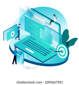 Modern isometric concept for coding, programming, website and application development vector illustration design for mobile and web graphics