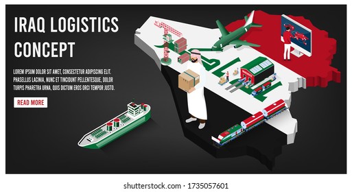 Modern isometric concept of Iraq  transportation with Global Logistics, Warehouse Logistics, Sea Freight Logistics. 
Easy to edit and customize. Vector illustration