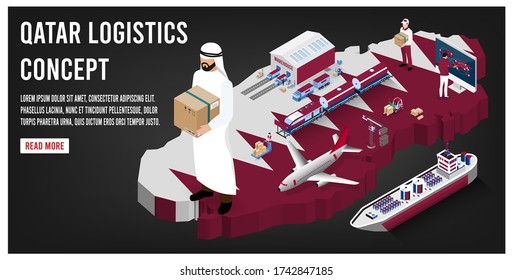 Modern isometric concept of Qatar Global Logistics, Warehouse Logistics, Sea Freight Logistics. Easy to edit and customize. Vector illustration