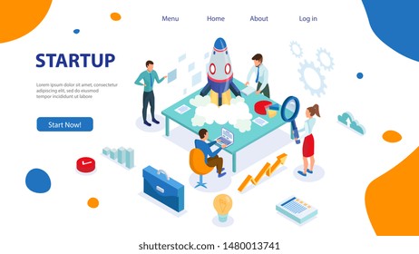 Modern isometric concept of Startup project for website and mobile website. Landing page template. Easy to edit and customize. Vector illustration