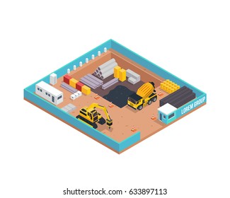 Modern Isometric Construction Site Illustration, Suitable For Infographic, Games, Children Books, And Other Graphic Related Assets.