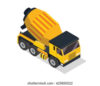 Modern Isometric Construction Vehicle Illustration - Cement Mixer Truck