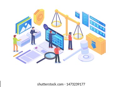 Modern Isometric Copyright & Internet Law Illustration, Web Banners, Suitable for Diagrams, Infographics, Book Illustration, Game Asset, And Other Graphic Related Assets