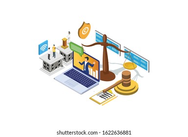 Modern Isometric Copyright & Internet Law Illustration, Web Banners, Suitable for Diagrams, Infographics, Book Illustration, Game Asset, And Other Graphic Related Assets