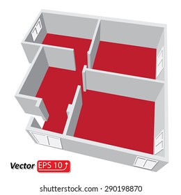 Modern Isometric Cottage Interior. Isometric Open Plan House.part Of Architectural Project Ground Floor Plan Floorplan House Home Building Architecture Blueprint Layout Detailed Plan. EPS10 Vector