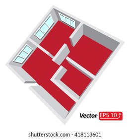 Modern isometric cottage interior. Isometric open plan house, apartment architectural project Ground Floor Plan Floorplan House Home Building Architecture Blueprint Layout Detailed plan. EPS10 vector