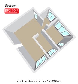 Modern Isometric Cottage Interior. Isometric Open Plan House, Apartment , Part Of Architectural Project Floorplan House Home Building Architecture Blueprint Layout Plan. 3d Illustration EPS10 Vector