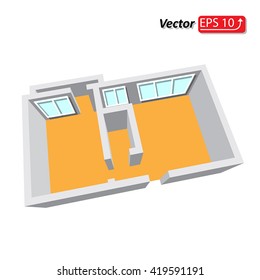 Modern Isometric Cottage Interior. Isometric Open Plan House, Apartment , Part Of Architectural Project Floorplan House Home Building Architecture Blueprint Layout Plan. 3d Illustration EPS10 Vector