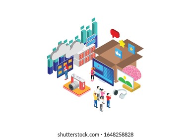 Modern Isometric Creative Process Illustration, Web Banners, Suitable for Diagrams, Infographics, Book Illustration, Game Asset, And Other Graphic Related Assets