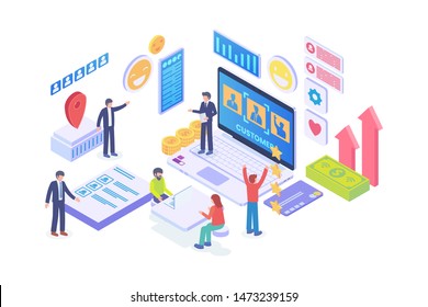 Modern Isometric CRM System Illustration, Web Banners, Suitable for Diagrams, Infographics, Book Illustration, Game Asset, And Other Graphic Related Assets