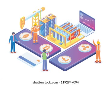 Modern Isometric Cryptocurrency Production Illustration, Suitable for Diagrams, Infographics, Book Illustration, Game Asset, And Other Graphic Related Assets