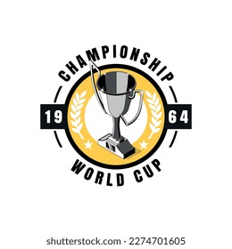Modern isometric cup vector logo for professional world champion sports league, trophy design