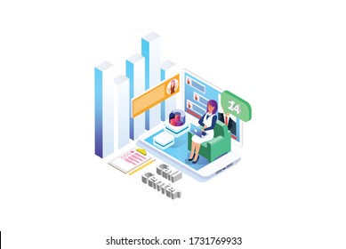 Modern Isometric Customer support concept. Suitable for Diagrams, Infographics, Game Asset, And Other Graphic Related Assets illustration isolated on white background.