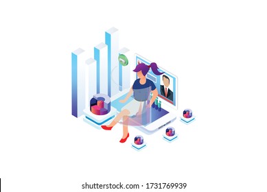 Modern Isometric Customer support concept. Suitable for Diagrams, Infographics, Game Asset, And Other Graphic Related Assets illustration isolated on white background.