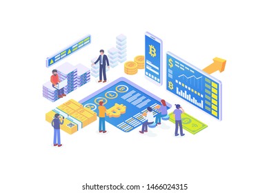 Modern Isometric Cyptocurrency ICO Exchange Illustration, Web Banners, Suitable for Diagrams, Infographics, Book Illustration, Game Asset, And Other Graphic Related Assets