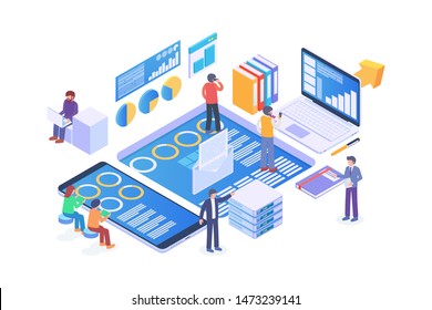 Modern Isometric Data Analysis Illustration, Web Banners, Suitable for Diagrams, Infographics, Book Illustration, Game Asset, And Other Graphic Related Assets