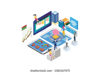 Modern Isometric Data Analysis Illustration, Web Banners, Suitable for Diagrams, Infographics, Book Illustration, Game Asset, And Other Graphic Related Assets