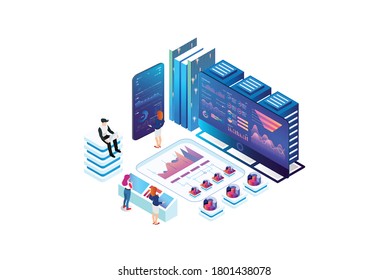 Modern Isometric Data Analysis Illustración, Banners Web, Adecuados para diagramas, infografías, Ilustración de Libros, Activos De Juego Y Otros Activos Relacionados Con Gráficos
