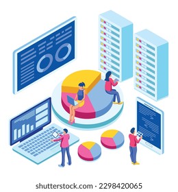 Modern Isometric Data Analysis Illustration, Web Banners, Suitable for Diagrams, Infographics, Book Illustration, Game Asset, And Other Graphic Related Assets