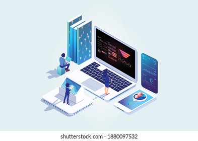 Modern isometric data collection, analysis graph and online computing. based vector Eps10 graphic suitable for charts, infographics,Diagrams,   And Other Graphic Related Assets