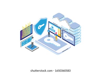 Modern Isometric Data Protection Illustration, Web Banners, Suitable for Diagrams, Infographics, Book Illustration, Game Asset, And Other Graphic Related Assets