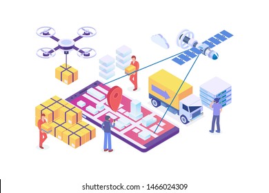 Modern Isometric Delivery System Tracking Illustration, Web Banners, Suitable for Diagrams, Infographics, Book Illustration, Game Asset, And Other Graphic Related Assets