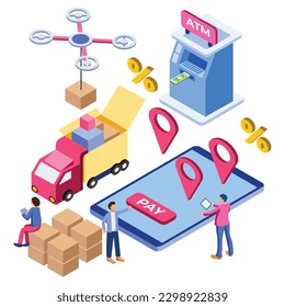 Modern Isometric Delivery System Tracking Illustration, Web Banners, Suitable for Diagrams, Infographics, Book Illustration, Game Asset, And Other Graphic Related Assets