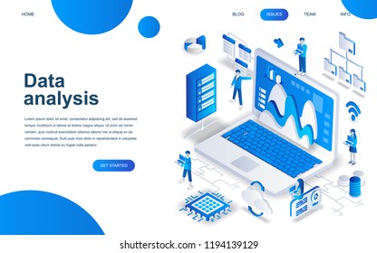 Modern isometric design concept of Big Data Analysis for website and mobile website development. Isometric landing page template. Digital information chart and statistic. Vector illustration.