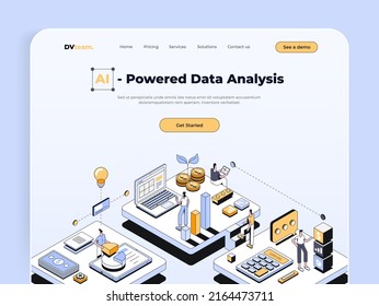Modern Isometric design concept of Data Analysis for website and mobile website. Landing page template. Easy to edit and customize. Vector illustration