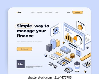 Modern Isometric Design Concept Of Finance Platform For Website And Mobile Website. Landing Page Template. Easy To Edit And Customize. Vector Illustration