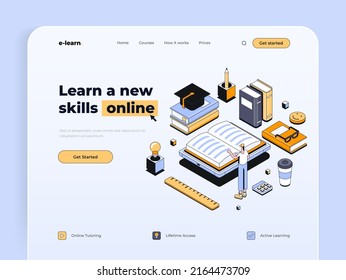 Modern Isometric design concept of Online Education for website and mobile website. Landing page template. Easy to edit and customize. Vector illustration