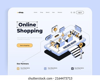 Modern Isometric design concept of Online Shopping for website and mobile website. Landing page template. Easy to edit and customize. Vector illustration