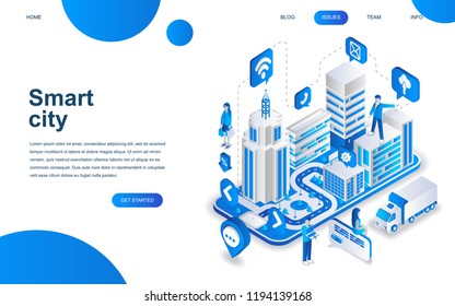 Modern isometric design concept of Smart City for website and mobile website development. Isometric landing page template. Business center with skyscrapers. Vector illustration.