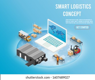 Modern isometric design concept of Smart Logistics with global logistics partnership for website and mobile website. 
Easy to edit and customize. Vector illustration
