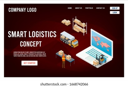 Modern isometric design concept of Smart Logistics with global logistics partnership for website and mobile website. 
Easy to edit and customize. Vector illustration