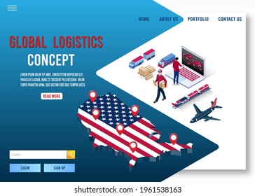 Modern isometric design concept of Smart Logistics with global logistics partnership, freight, cargo, warehouse for website and mobile website. 
Easy to edit and customize. Vector illustration eps10