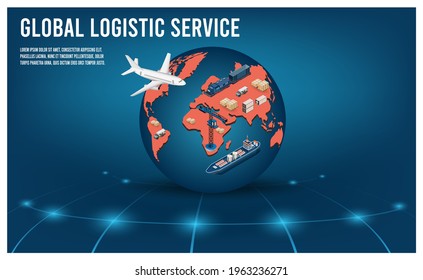 Modern isometric design concept of Smart Logistics with global logistics partnership, freight, cargo, warehouse for background, website cover. Easy to edit and customize. Vector illustration eps10