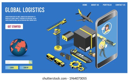 Modern isometric design concept of Smart Logistics with global logistics partnership, freight, cargo, warehouse. Easy to edit and customize. Vector illustration eps10