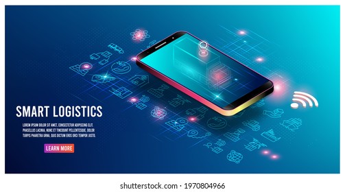 Modern isometric design concept of Smart Logistics with global logistics partnership, freight, cargo, warehouse and more. 
Easy to edit and customize. Vector illustration eps10