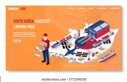 Modern isometric design concept of South Korea Logistics with  global logistics partnership for website and mobile website. 
Easy to edit and customize. Vector illustration
