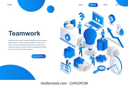 Modern isometric design concept of Teamwork for website and mobile website development. Isometric landing page template. Business management, online communication and finance. Vector illustration.
