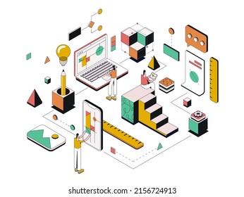 Modern isometric design illustration of Creative Design. Teamwork concept. Can be used for website and mobile website or Landing page. Easy to edit and customize. Vector illustration